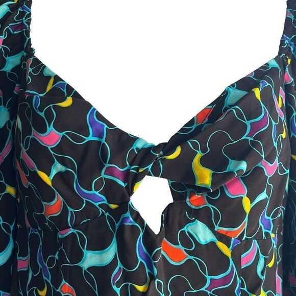Staud Josephine Black Colorful Logo Print Side Zip Sweetheart Neck Top Blouse 4 - Picture 5 of 15